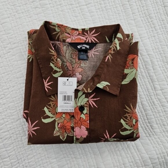 Billabong Hawaiian Shirt Women's S Brown Floral NEW Short Sleeve NWT MSRP $66 - Picture 16 of 16